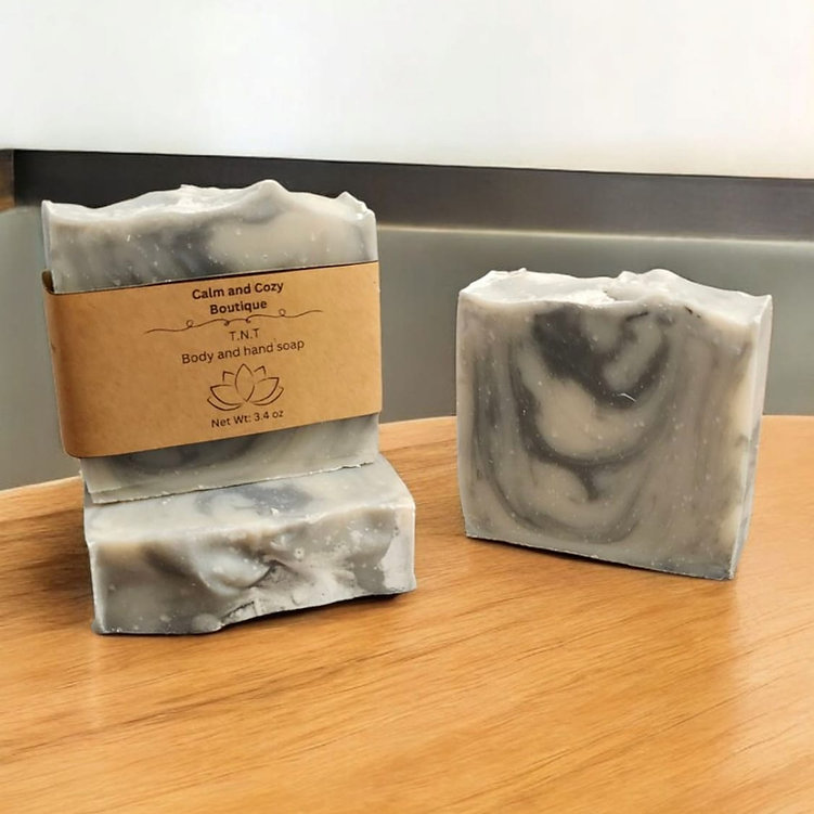 T.N.T Soap Bar displayed on table